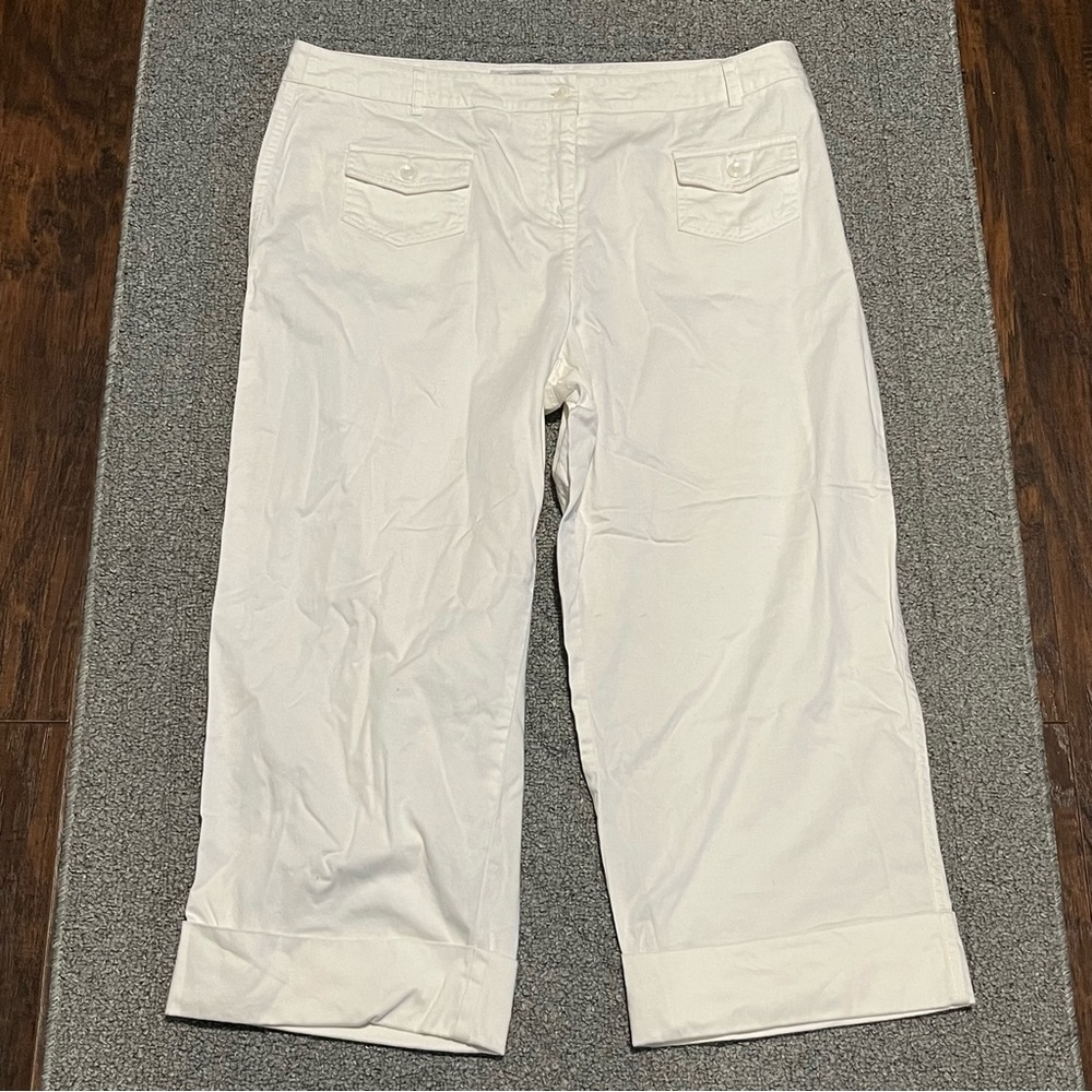 Vtg Evelyn & Arthur Pants Womens 16 White Crop Chino Pockets Lightweight Cuffed